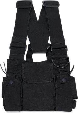 Radio Chest Harness Rig Holster Pack with Front Pouches and Zipper Bag for Universal Walkie Talkies