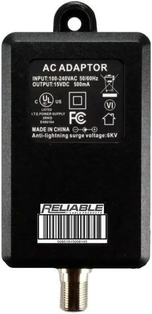 Reliable Cable Power Supply High Efficiency OEM Replacement Wall Mount Adapter for CATV Drop Amplifiers 15V 500mA (0.5A) with F-Type Connection DoE Level VI Rated