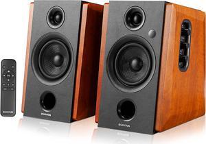 Sanyun SW228BT 80W Active Bookshelf Speakers  4Inch Carbon Fiber Speaker Unit - Wireless Studio Monitors - Optical RCA Coaxial Bluetooth 5.0- Built-in 24bit DAC - Wooden Enclosure (Upgraded)