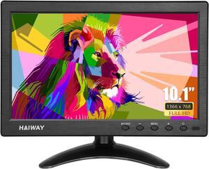10.1 inch Security Monitor, 1366x768 Resolution Small HDMI Monitor Small Portable Monitor with Remote Control with Built-in Dual Speakers HDMI VGA BNC USB Input for Gaming CCTV Raspberry Pi PC