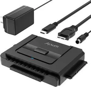 SATA IDE to USB-C 3.0 Adapter Hard Drive Connector for 2.5 3.5 SATA & IDE SSD HDD Hard Disk Drive Support One-Touch Backup and Data Recovery Function with Power Supply & 30CM USB-C Cable