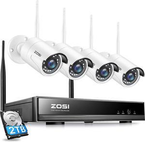 Gadpiparty ZOSI 1080P Wireless Security Camera System H.265+ 8Channel 1080P CCTV NVR and 4PCS 2.0MP 1080P Weatherproof Bullet IP WiFi Cameras 65ft Night Vision, 2TB Hard Drive, Customizable Motion De