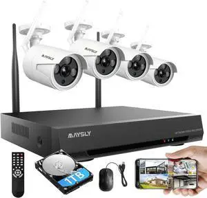 Gadpiparty Home Security Camera System Wireless, 8CH 1080P Surveillance NVR Kits with 4pcs 2.0MP Cameras Outdoor & Indoor with 65ft Night Vision, 1TB HDD, Audio & Video, Plug & Play