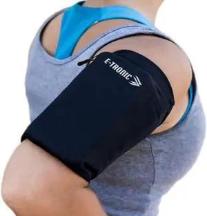E Tronic Edge Phone Holder for Running - Cell Phone Holder Arm Bands w/ Reflective Logo - Armband w/ Strap Fits iPhone & Android - Black, XL