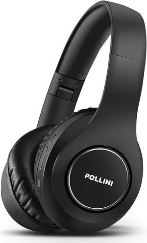 pollini Bluetooth Headphones Wireless, 40H Playtime Foldable Over Ear Headphones with Microphone, Deep Bass Stereo Headset with Soft Memory-Protein Earmuffs for Phone/PC (Black)