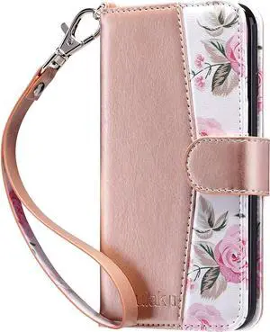 ULAK Compatible with iPhone XR Wallet Case for Women, Premium PU Leather Folio Flip Case with Card Holders Kickstand, Shockproof Protective Phone Cover 6.1 inch, Rose Gold