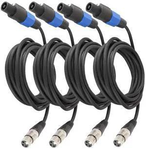 Pack of 4 10 Feet SpeakOn to XLR Female Cable - 4pcs 10ft. Pro Stage 3 Pole Microphone Mic Wire - Audio Jack Speak-On Type Plug to 3 Pin XLR Cables with Twist Lock (4 Pack)