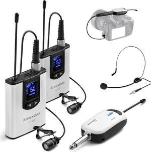 UHF Dual Channel Wireless Lavalier Microphone System with Volume Control for iPhone, DSLR, PA Speaker, YouTube, Podcast, Video Recording, Conference, Vlogging, Church, Interview, Teaching