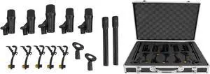 Rockville PRO-D7 7 Mic Drum Kit w/Bass+Snare+Condenser Overhead Microphones, Black