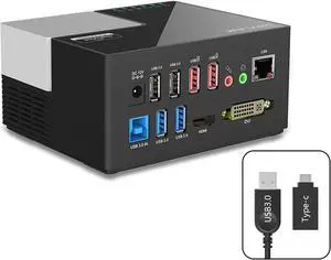 WAVLINK USB 3.0 Laptop Docking Station Dual Monitors, DisplayLink Computer Dock for M1/M2 Mac/Windows/Chrome/Ubuntu - HDMI+HDMI/DVI/VGA, 4xUSB Ports, 2xRed Charging Ports, LAN, Audio