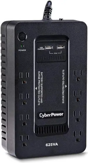 ST625U Standby UPS System, 625VA/360W, 8 Outlets, 2 USB Charging Ports, Compact