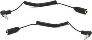30cm 3.5mm TRS Extension Audio Coiled Cable 90 Degree Angle Male to Straight Female 1/8 3.5mm 3 Pole Jack Stereo Headphone Aux Spring Spiral Cord 2 Pack OD 1.5mm