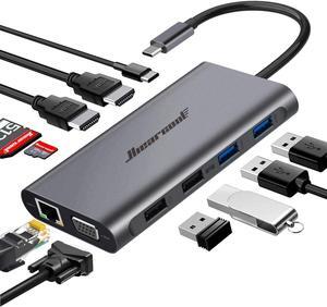 Hiearcool USB C Hub,USB-C Laptop Docking Station,11 in 1 Triple Display Type C Adapter Compatible for MacBook and Windows(2HDMI VGA PD3.0 SD TF Card Reader Gigabit Ethernet 4USB Ports)