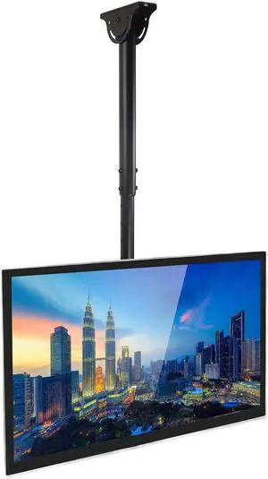 TV Ceiling Mount Bracket, Adjustable Height Full Motion 360 Deg Rotation Tilting Swiveling for Flat Panel LCD LED OLED Plasma TVs, Fits up to 75 Inch TVs, 110 Pound Capacity, Black (MI-509B)