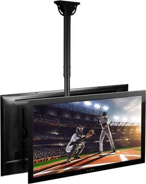 Mount-It! Dual Screen TV Ceiling Mount for 37" to 70" TVs, Telescoping Adjustable Height Pole, Ceiling Bracket Fits Vaulted and Sloped Ceilings (MI-510)