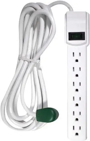 Go Green Power Inc. 12ft Surge Protector with 6 Outlets - Heavy Duty, Circuit Breaker, Mountable - Sleek Design Perfect for Home & Office - GG-16103M-12