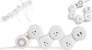 Flexible Surge Protector Power Strip, 6 Feet Long Cord 4 Outlets 2 USB 10V/13amp Flat Plug with Overload Protection Extension Cord,Suitable for Home Office Travel,White