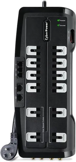 CyberPower CSHT1208TNC2 Home Theater Surge Protector 3150J/125V, 12 Outlets, 8ft Power Cord Black