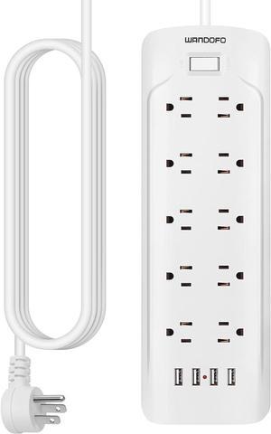 15ft Extra Long Cord Power Strip Surge Protector, 5V 3.4A Smart USB Outlet Strip, 10 Widely Spaced Outlets, Low Profile Flat Plug, Wall Mountable, Ideal for Home Office, White