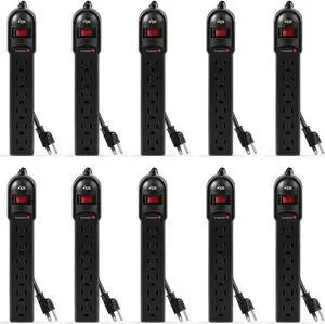 6-Outlet Surge Protector Power Strip 10-Pack, 735 Joules, Overload Protection, 2-Foot Cord