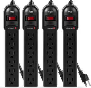 KMC 6-Outlet Surge Protector Power Strip 4-Pack, Overload Protection, 2-Foot Cord, 600 Joule