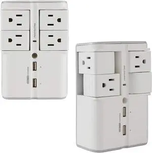 ECHOGEAR USB Wall Charger Surge Protector with 4 Pivoting AC Outlets & 2 USB Ports  Packs 1080 Joules of Surge Protection & Installs On Existing Outlets to Protect Gear (2 Pack)