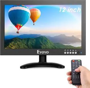 Eyoyo 12'' inch Small HDMI CCTV Monitor, 1366x768 IPS Metal Housing LED Screen W/Wall Bracket&Remote Control with HDMI/VGA/AV/BNC Input Built-in Speakers for PC, Security Camera, Raspberry Pi