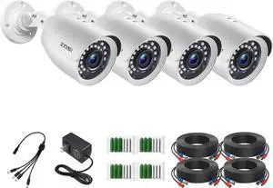 ZOSI 4 Pack HD-TVI 1920TVL 1080p Home Security Camera Outdoor Indoor, Weatherproof Surveillance CCTV Bullet Camera with 80ft Long Night Vision and 90° View Angle