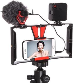 Smartphone Video Rig Camera Cage Mount Holder Stabilizer Handle Grip with BOYA by-MM1 Shotgun Microphone Mic + 49 LED Light Kit for Mobile Phone iPhone Filmmaking Professional Videomaker