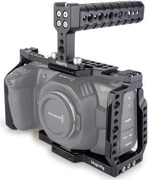 BMPCC 4K /BMPCC 6K Cage with Top Handle for Blackmagic Pocket Cinema Camera BMPCC 4K /6K to Mount Microphone Monitor LED Light