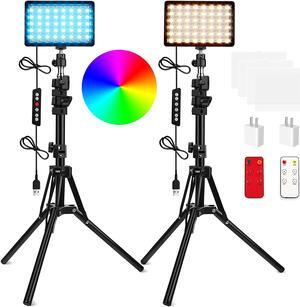 2 Packs RGB LED Video Light with Adjustable Tripod Stand/White Filters, Dimmable 2500-6500K USB Video Conference Lighting Kit for YouTube Photography/Game Zoom Live, Streaming,TikTok, 1.6M