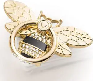 Allengel Bee Phone Ring Holder Finger Kickstand with Crystal, Cute Phone Ring Grip Holder for iPhone or Smartphone Cases, Gold Black