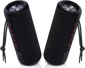 X21 Dual Portable Bluetooth Speakers Waterproof Outdoor Wireless Stereo Pairing with FM Radio, Micro SD Card, IPX6, Aux Jack 30W for Home, Office, Party and Travel (Pack 2 Black)