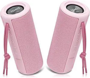 X21 Dual Portable Bluetooth Wireless Speakers Waterproof with Stereo Pairing, FM Radio, Micro SD Card, Aux-in, IPX6, 30W for Outdoor, Home, Office, Party and Travel (Pack 2 Pink)