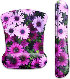 Keyboard Wrist Rest Pad and Ergonomic Mouse Pad with Wrist Support Gel Set, Non-Slip Rubber Base, Cute Mouse Pad for Easy Typing & Pain Relief, for Gaming, Computer, Office -African Daisy