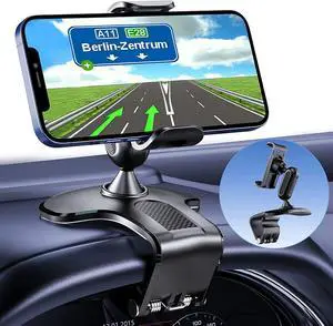 Car Phone Holder Mount 360 Degree Rotation Dashboard Cell Phone Holder for Car Clip Mount Stand Suitable for 4 to 7 inch Smartphones (Black)