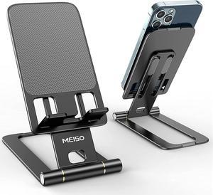 Cell Phone Stand Fully Foldable Phone Holder for Desk Desktop Mobile Phone Cradle Dock Compatible with iPhone  Galaxy iPad Mini Tablets Up to 10 (Black)