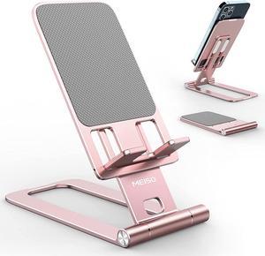 MEISO Cell Phone Stand, Fully Foldable Phone Holder for Desk, Desktop Mobile Phone Cradle Dock Compatible with iPhone, Samsung Galaxy, iPad Mini, Tablets Up to 10 (Rose Gold), Welcome to consult