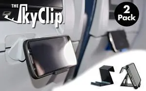 The SkyClip Airplane Cell Phone Back of Seat Inflight Tray Table Clip and Sturdy Phone Stand, Compatible with iPhone, Android, Tablets, and Readers, Travel Must Have (Black 2 Pack) The SkyClip Airplane Cell Phone Back of Seat Inflight Tray Table Clip and Sturdy Phone Stand, Compatible with iPhone, Android, Tablets, and Readers, Travel Must Have (Black 2 Pack)