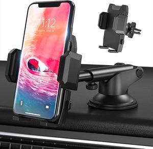 Cell Phone Holder for Car 2 in 1 Dashboard Windshield Air Vent Car Phone Holder Mount with Long Arm Strong Sticky Gel Suction Cup Compatible iPhone 12 11 pro11 pro maxXSXRX8