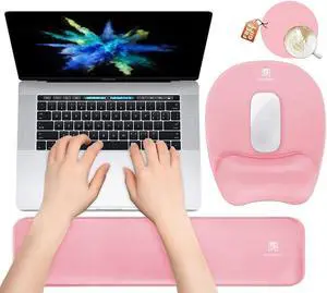 Memory Foam Set Wrist Rest Pad & Mouse Wrist Rest Support Ergonomic Design for Office Home Laptop Desktop Computer Gaming Keyboard - Pink