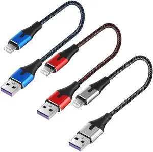 Short Lightning to USB Cable 1ft 3Pack for  MFi Certified Phone Charging Nylon Braided Charger Cord for iPhone 14/13/12/11Pro/X/XR/XS Max/8/7/6/5S/SE/5 for IPad Mini Air 1 Foot