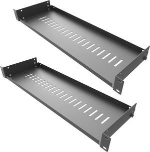 Jingchengmei 2 Pack of 1U Vented Cantilever Server Rack Mount Shelf 6" (154mm) Deep for 19" Network Cabinet or Equipment Rack, Disassembled Black(6V2PC)