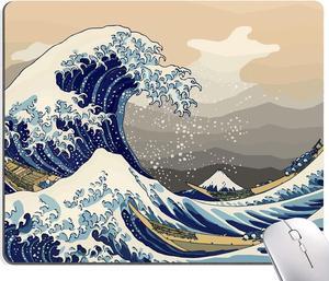 Japanese Mouse Pad Sea Wave Mouse Pad Mouse Mat Square Waterproof Mouse Pad Non-Slip Rubber Base MousePads for Office Laptop 9.5x7.9x0.12 Inch Japan Hokusai The Great Wave mice pad