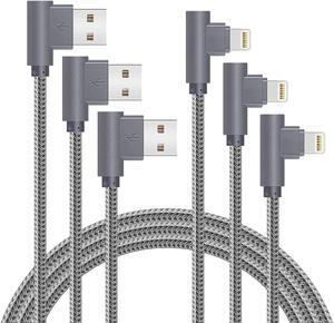 MFi Certified Lightning iPhone Charger Cord 90 Degree Fast Data Cable Nylon Braided Compatible with iPhone Xs Max/XS/XR/7/7Plus/X/8/8Plus/6S/6S Plus/SE (Gray, 10FT)