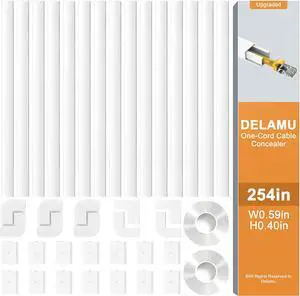 254in Cord Cover, Delamu Cord Hider, PVC Cord Hider on Wall, One-Cord Cable Raceway Cable Hider, Paintable Wire Hiders Cable Cover for Wall Mounted TV, 15x L16.9in W0.59in H0.4in, CC03-15Pack