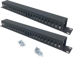 2 Pack 1U 19 Inch Cable Manager Horizontal Rack Mount 24 Slot Metal Finger Duct Wire Organizer with Cover and Mounting Screws for Server Rack, Black(24S2P)