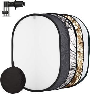 Photo Light Reflector 24x36 Inches/ 60x90 cm 5 in 1 Diffuser Photography Collapsible with Bag and Reflector Holder Clips for Studio Outdoor Lighting, Translucent, Silver, Gold, White and Black