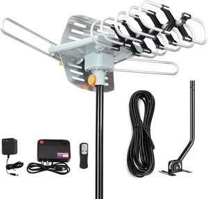 Digital Outdoor Amplified HD TV Antenna 150 Miles Long Range with Mounting Pole, 33ft RG6 Coax Cable, Supports 4K 1080p, VHF UHF, Rotates for 2 TVs - Wireless Remote Included