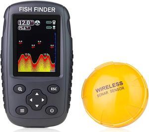 Portable Rechargeable Fish Finder Wireless Sonar Sensor Fishfinder Depth Locator with Fish Size, Water Temperature, Bottom Contour, Color LCD Display